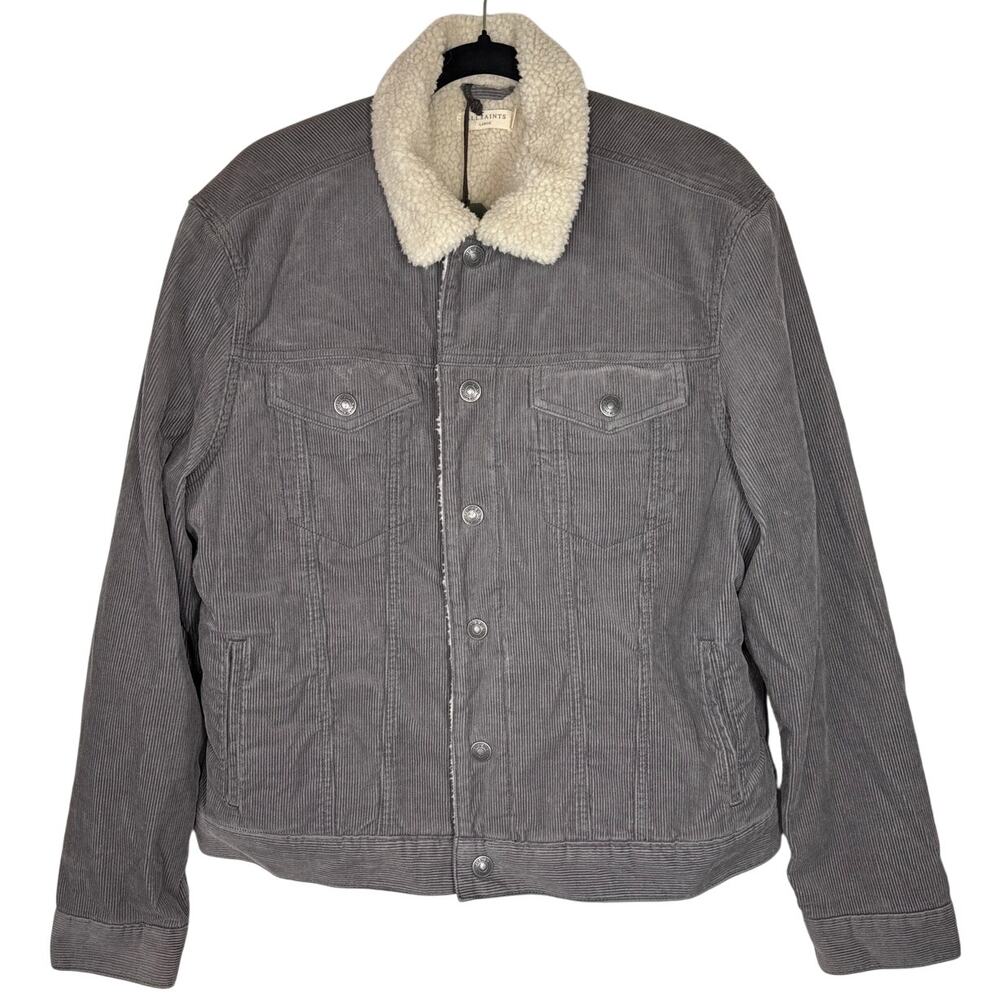 NWT ALLSAINTS/ All Saints Bate Faux Sherpa Corduroy Trucker Jackety, Gray, Large